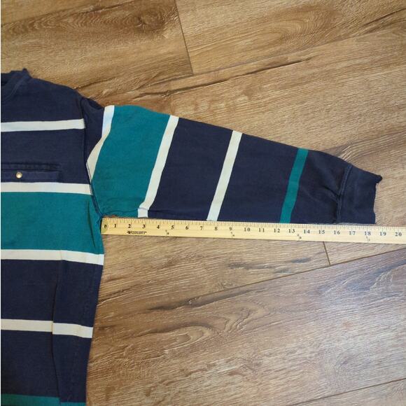 VTG World Island Rugby Men's Large Striped Skater Grunge Y2K Blue Turquoise Teal - Picture 7 of 9